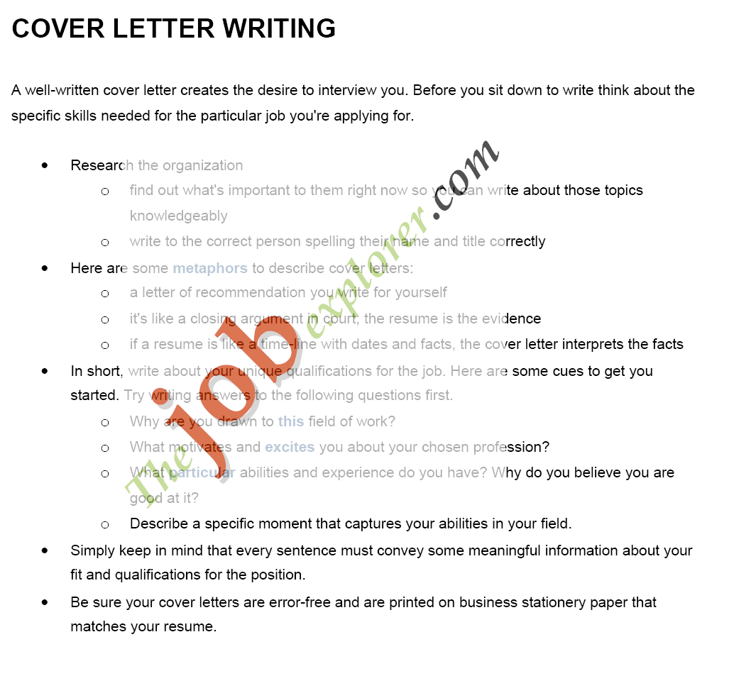 Suggestions for writing a cover letter