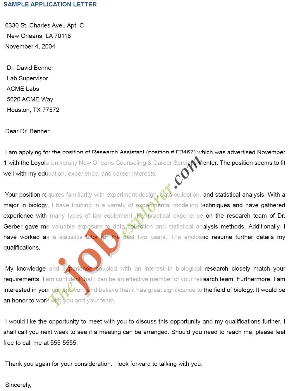 Simple job application letter for teacher