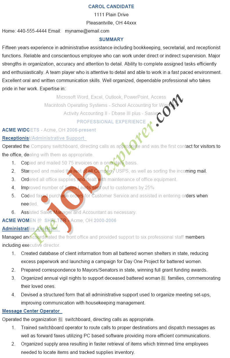 executive administrative assistant resume sample