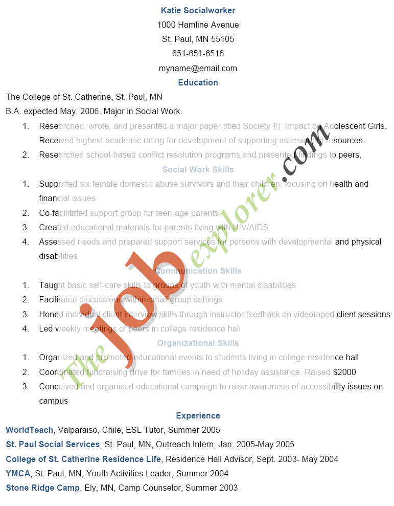 resume examples for students with work. Sample Social Work Resume