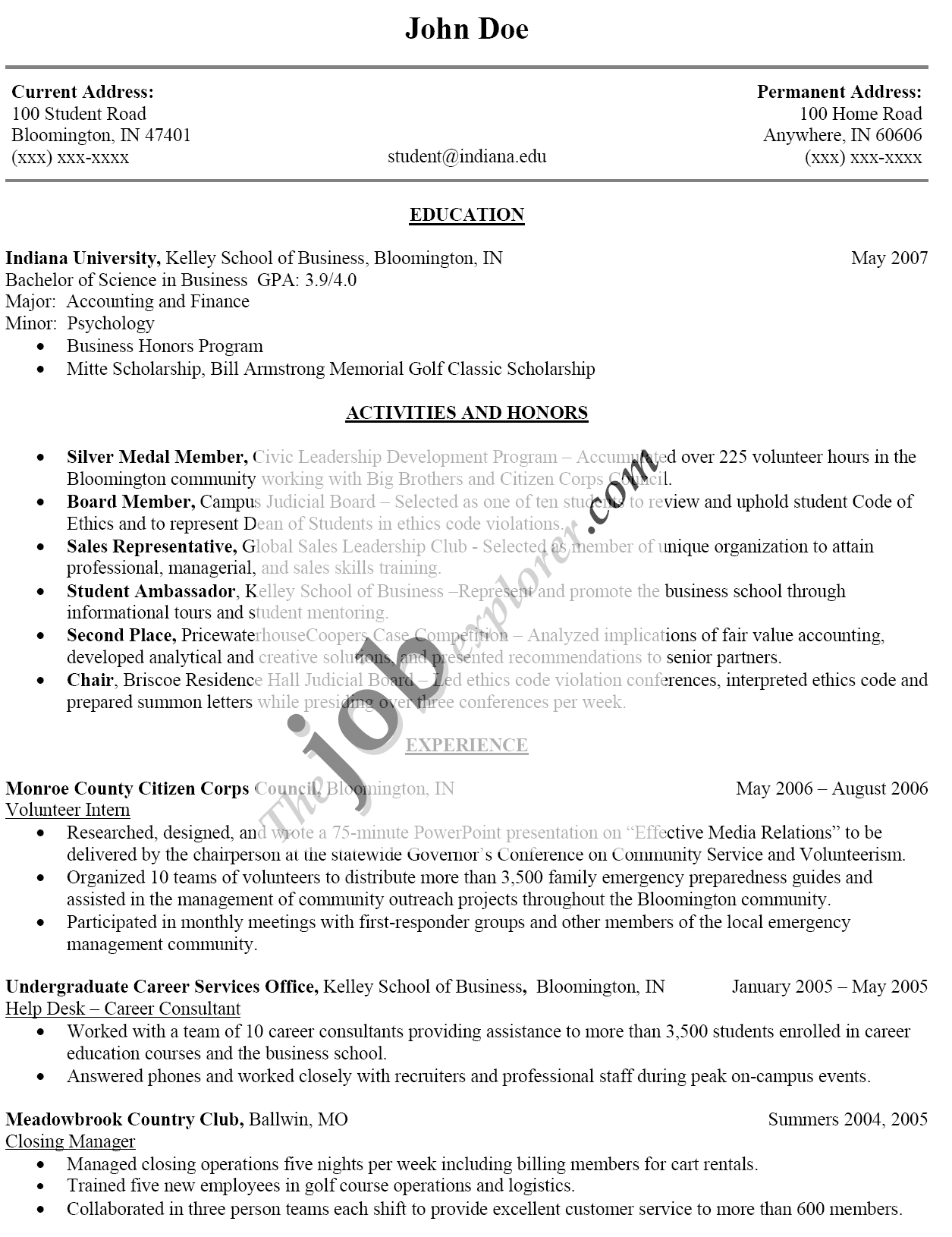 Princeton career services sample resume