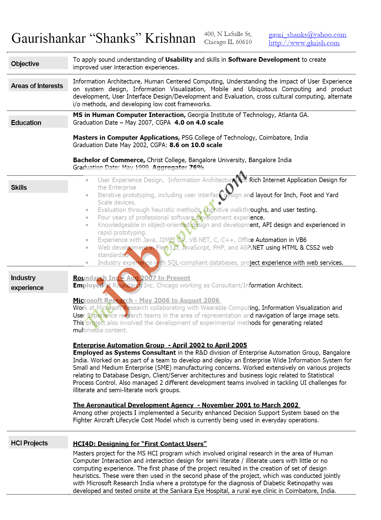 Sample resume and objectives