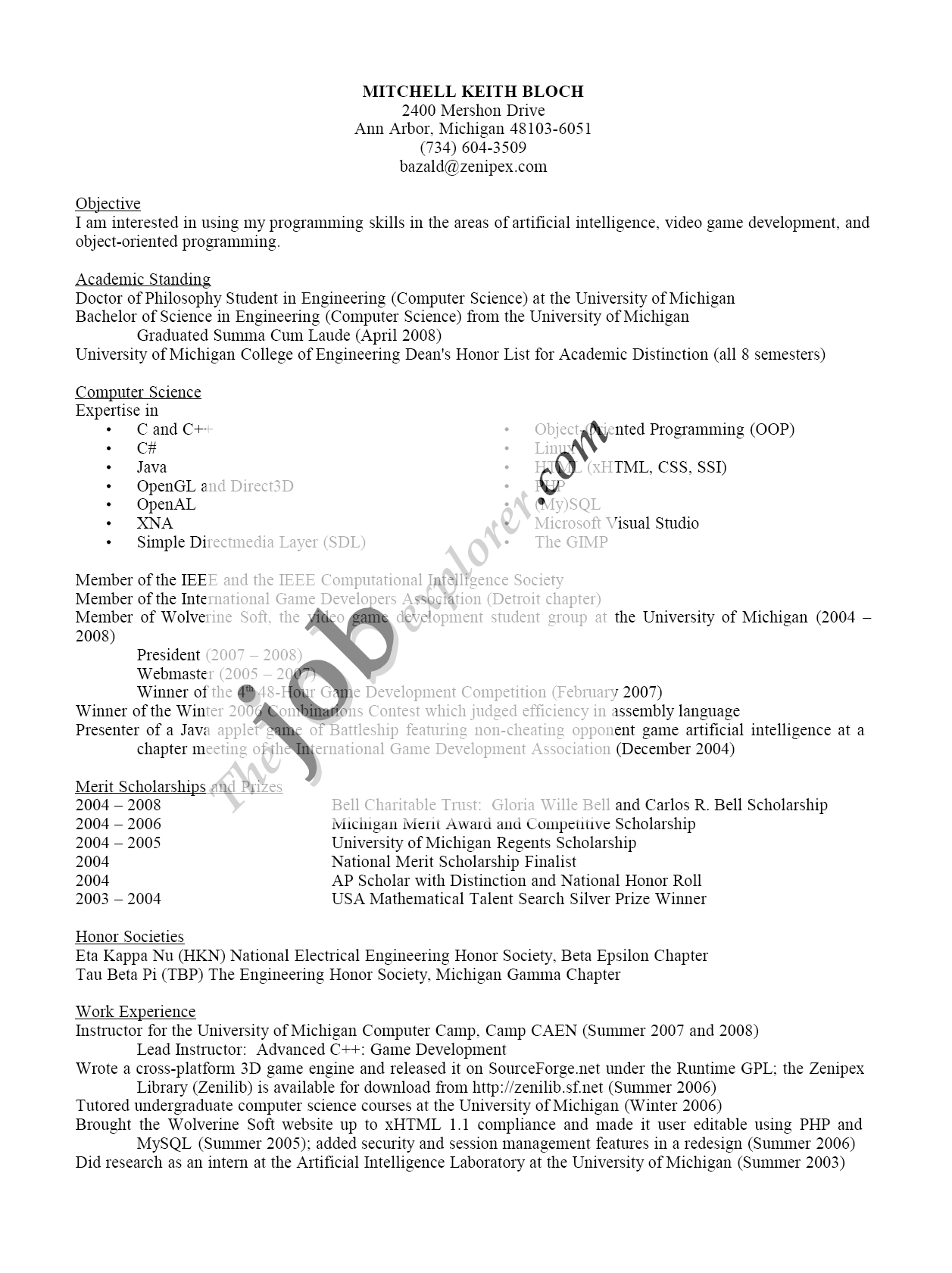 Free resume samples land developer