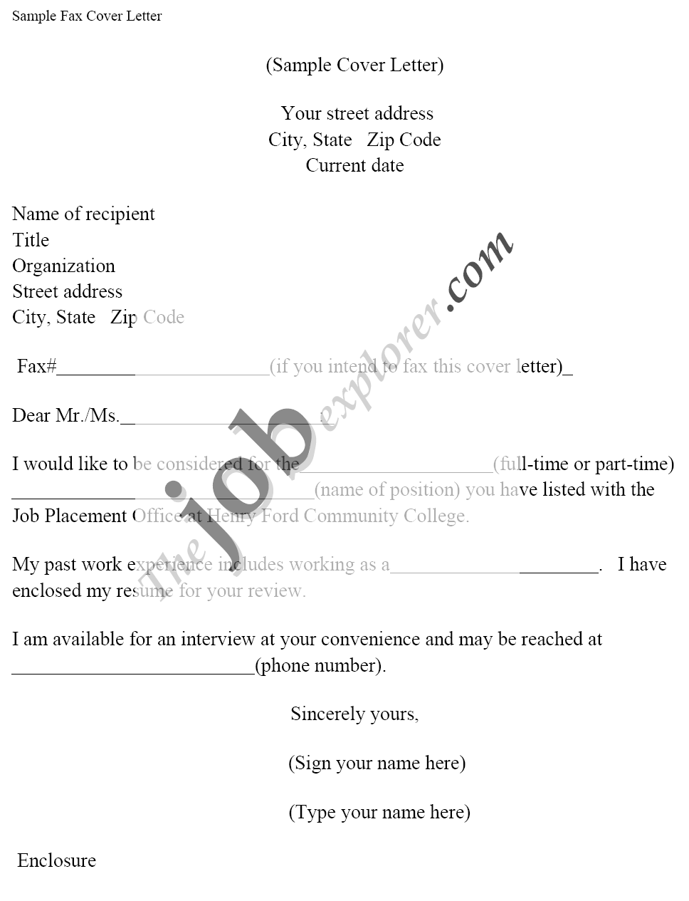 Cover Letter For A Fax from www.thejobexplorer.com