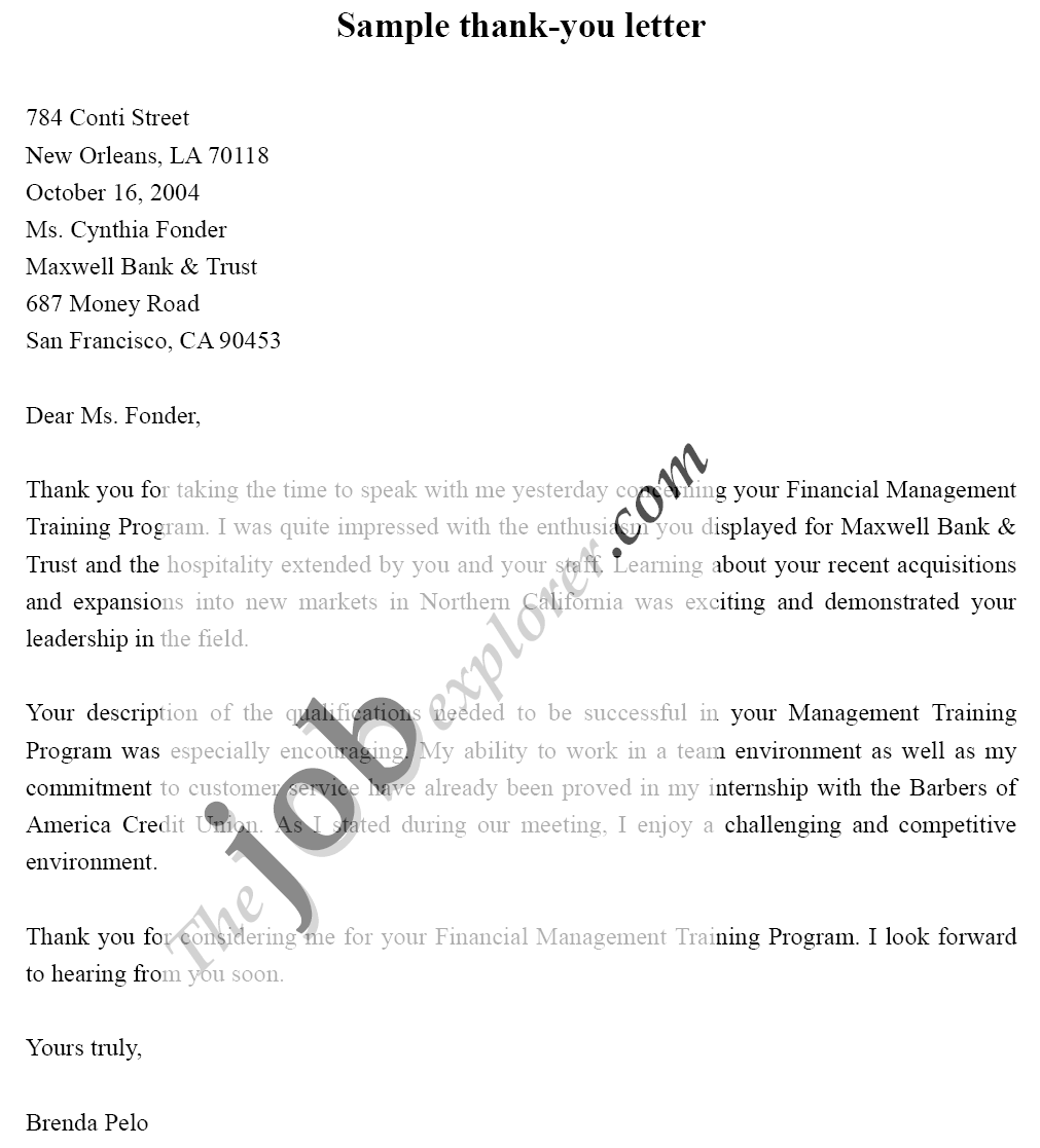 Sample Thank You Letter After Internship Interview from www.thejobexplorer.com